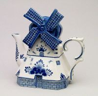 Teapot Delft Blue Windmill Shape 8 inches tall