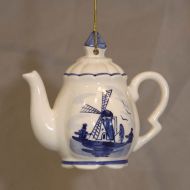 Xmas Ornament Delft Teapot 3x3inch
